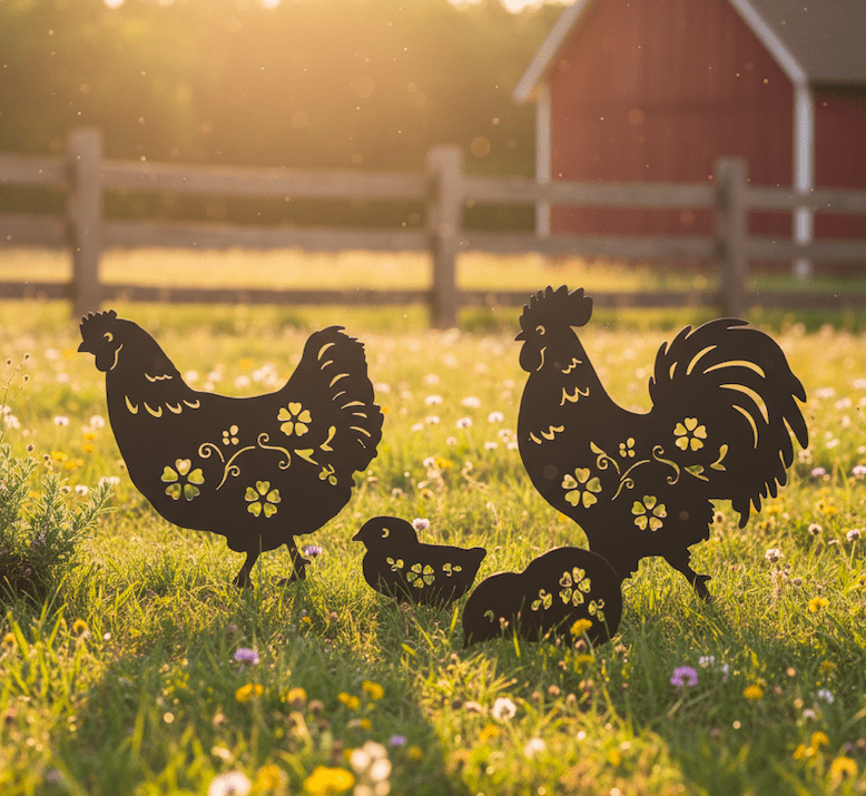 Estacas decorativa en forma de pollo gallina y pollito